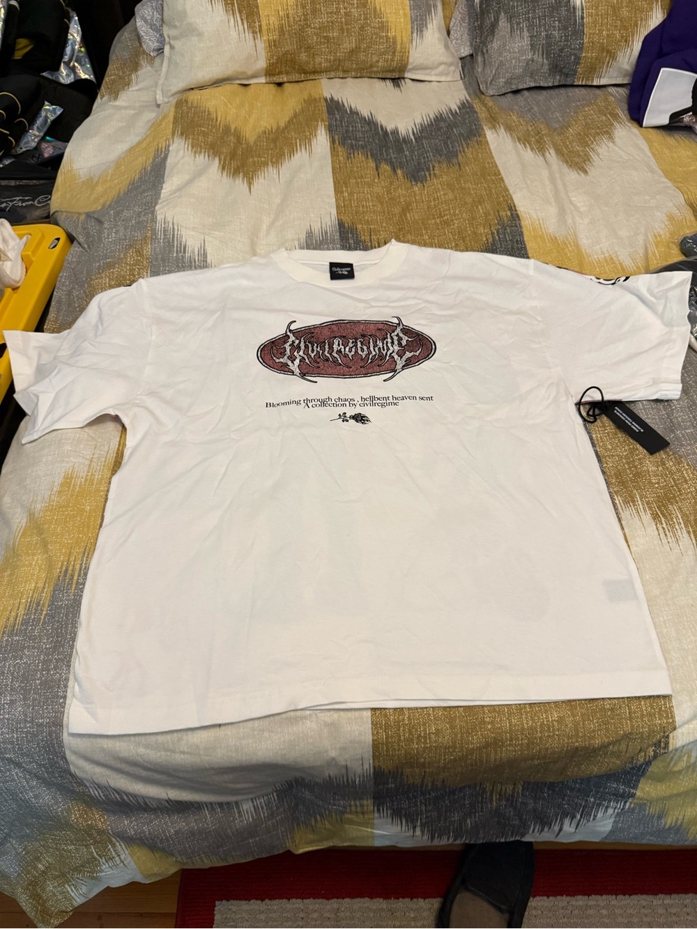 Civil Regime White Graphic Short-Sleeve Tee with Center Emblem